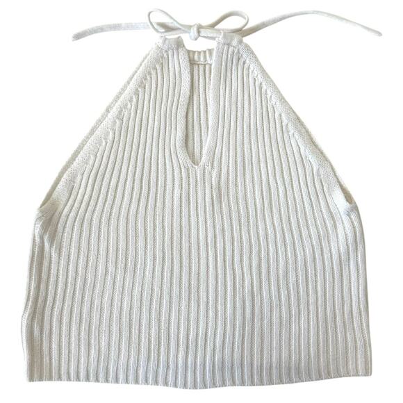LA Hearts Knit Halter Crop Top Tank High Neck Womens Size Small Off White/Cream - Picture 2 of 7
